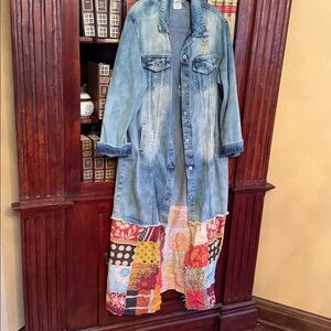 Patchwork Denim Long Coat